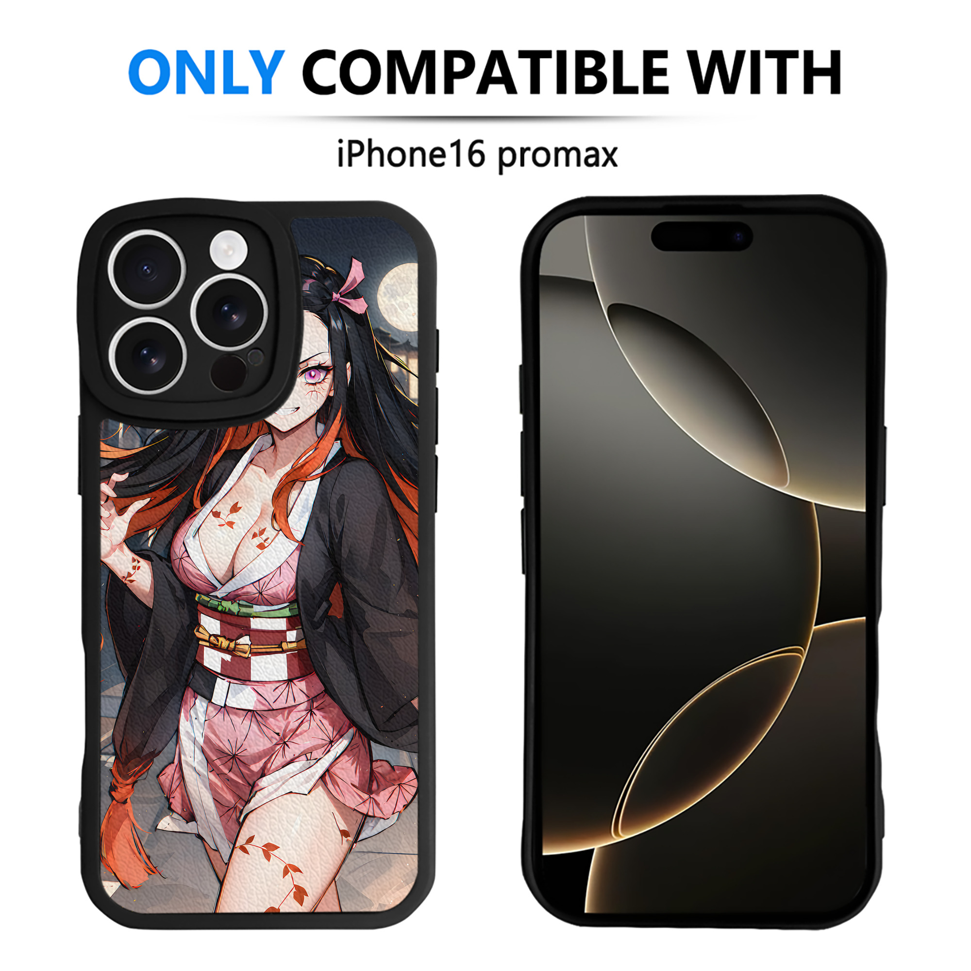 （画像用） 鬼滅の刃（きめつのやいば）竈門 禰󠄀豆子／かまど ねずこ Kamado Nezuko 【iPhone 16シリーズ対応】シリコンスマホケース（レザー調） 材質：シリコン